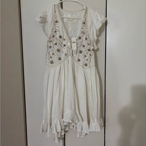 NWT Anthropologie White Dress with Gold Star Embellishments